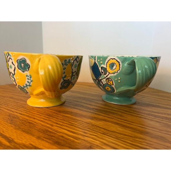 Anthropologie Elka Ayaka Floral Twisted Handle Footed Tea Cups Set of 2 - Picture 3 of 10